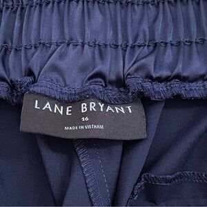 Lane Bryant Navy Blue Silky Wide Leg Cropped Pants Elastic Waist Size 16‎